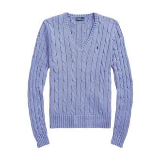 Polo Ralph Lauren Truien & Vesten, Dames, Blauw, XL, Katoen, Kimberly V-Hals Gebreide Trui