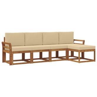 vidaXL Conjunto De Sof&aacute;s De Exterior Con Coj&iacute;n 5 Pcs Natural Y Beige Vidaxl