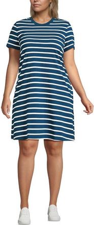 Lands End Plus Size Cotton Jersey Crew Neck T Shirt Dress in Baltic Teal Spaced Stripe at Nordstrom, Size 1X