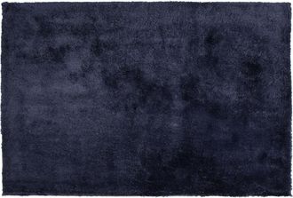 Beliani Beliani - Alfombra Azul Oscuro 140 X 200 Cm Poli&eacute;ster Hecho A Mano Pelo Largo Evren
