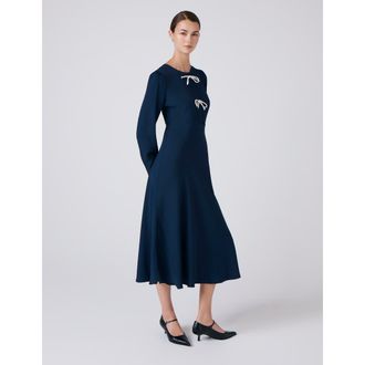 Ghost London Cora Crepe Tie Front Midi Dress in Navy at Nordstrom, Size 16