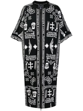 KTZ church print zipped kaftan - Black