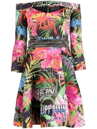 Philipp Plein Jungle Rock dress - women - Cotton/Polyester/Polyester/Spandex/Elastane/PVC - S - Green