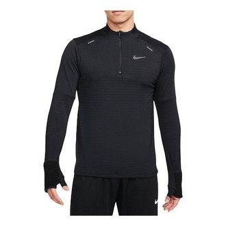 Nike Mens Nike Sports Logo Solid Color Stand Collar Long Sleeves Black T-Shirt DD5663-010