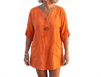 Puro Lino The Capri Sun Tunic Top In Orange