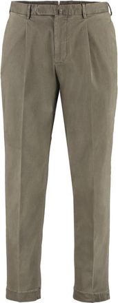 THE (ALPHABET) Katoenen Twill Broek met Platte Voorkant - Heren - Chinos - Groen - M - Katoen - Broeken