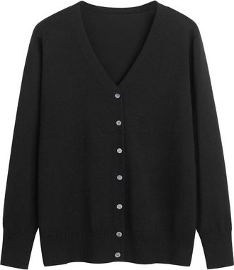 Generic Ladies Solid Tone Buttoned Mercerized Cotton Loose Sweater with Cardigan Jacket Thermal for Woman (Black, XXL)