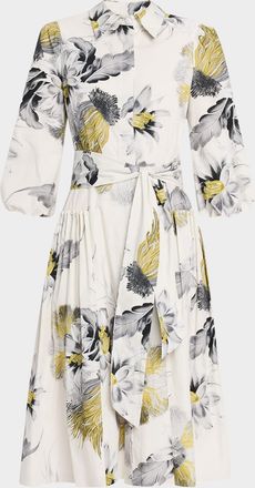 Teri Jon Floral-Print Cotton Midi Shirtdress