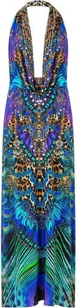 Camilla Cosmic Zoology jurk met watervalhals - Blauw