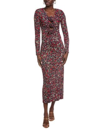 Farm Rio Farm Rio Chelsea Garden Purple Flowers Deep Neckline Long Sleeve Maxi Dress