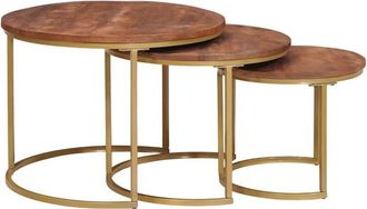 vidaXL Mesas De Caf&eacute; Nido 3 Pcs Madera Maciza De Mango Y Acero Vidaxl