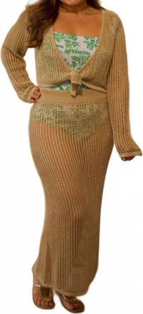 Ocean Drive Clothing Crochet Tie Front Top With Midi Skirt Set In Hazel