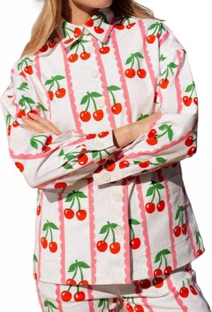 PINK CITY PRINTS Romy Button Front Jacket In Scalloped Cherry