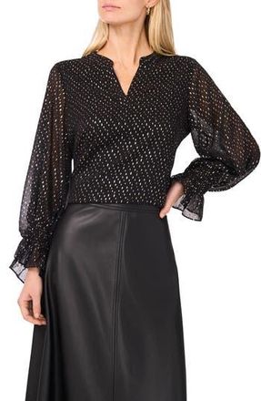 Vince Camuto Foil Print Chiffon Top in Rich Black at Nordstrom Rack, Size Medium P