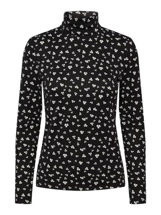 Pieces Womens Pcnala Ls High Neck Top Bc Long Sleeve Shirt, Black/AOP: Flower, XS