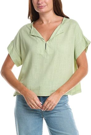 Max Studio Short Sleeve Split Neck Linen-Blend Top