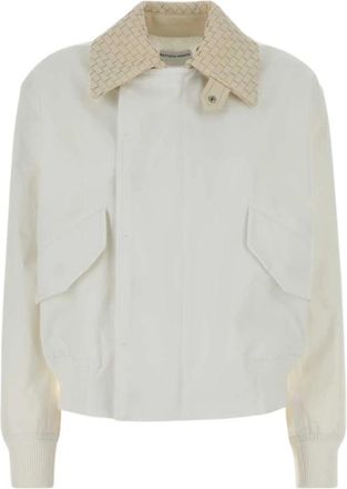 Bottega Veneta Intrecciato Katoenen Blouson Jas - Dames - Bomber jackets - Wit - 2XS - Katoen - Jassen
