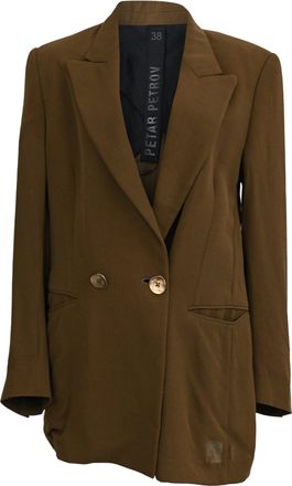 Petar Petrov Double-Breasted Blazer with Pockets in Olive Wool