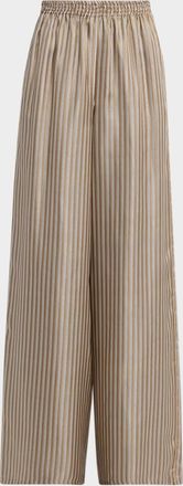 Max Mara Ladino Striped Silk Wide-Leg Belted Pants