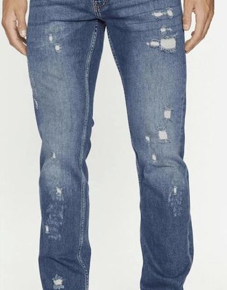 Just Cavalli Mens Mid Wash Distressed Slim Fit Jeans - Blue