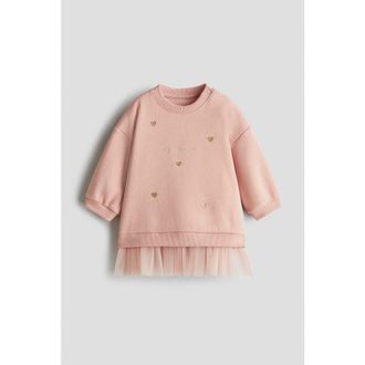 H&M Tulle-skirt Sweatshirt Dress in Light Dusty Pink/hearts at Nordstrom, Size 12M