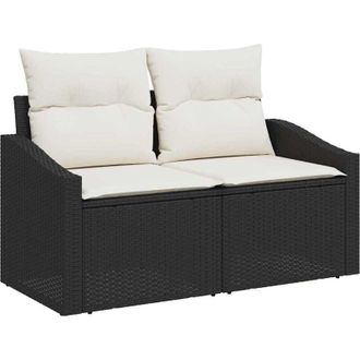 vidaXL Vidaxl - Conjunto De Sof&aacute; De Jard&iacute;n Con Coj&iacute;n 7 Pcs Negro Polirat&aacute;n