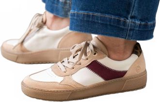 Remonte Womens Leather Suede Sneaker In Beige/white/burgundy