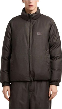 Emporio Armani Winter Jackets, male, Black, 3XL, Black High Neck Zip Coat