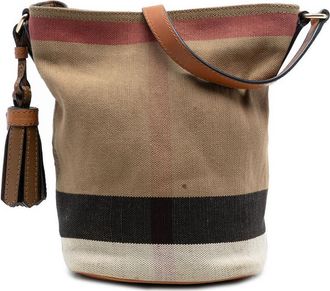 Burberry Pre-owned Burberry Mini Mega Check Canvas Ashby Tassel Bucket Bag Ladies MGPP9IKRXVI37PSP