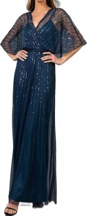 Terani Couture V-Neck Sequin Evening Gown In Petrol