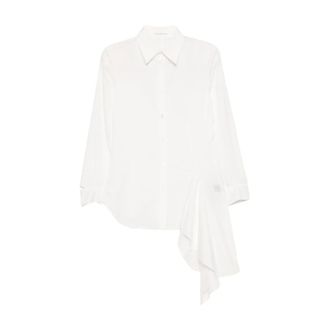 Yohji Yamamoto Overhemden, Dames, Wit, M, Katoen, L Gedrapeerde Blouse