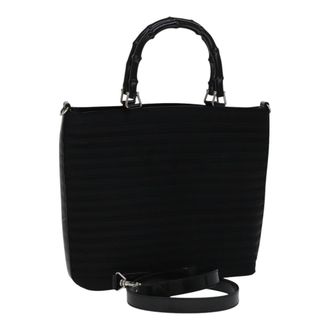 Gucci Vintage Bamboo Handle Bag Nylon Black Nylon Handbag (Pre-Owned)
