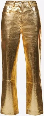 Amy Lynn Womens Lupe Metallic Patterned Straight Trousers - Gold - Size: 16/32in