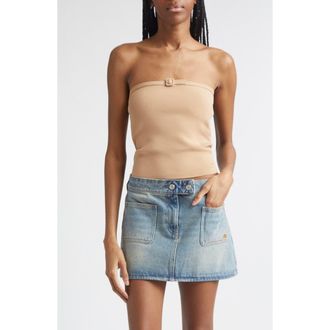 Courr&egrave;ges Buckle Detail Bustier Knit Top in Natural at Nordstrom, Size X-Small