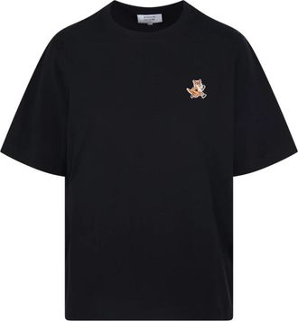 Maison Kitsun&eacute; Zwarte Fox Patch Tee-Shirt Comfort - Dames - T-shirts - Zwart - XS - Katoen - Tops
