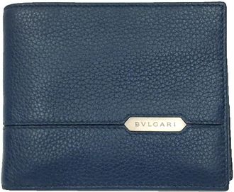 Bulgari Navy Leather Bill Wallet (Bi-Fold) (Pre-Owned)