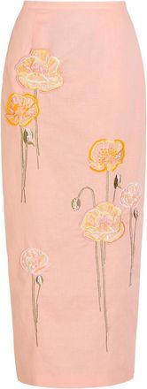 Bernadette Bernadette Norma Floral-embroidered Cotton and Linen-blend Midi Skirt - Pink - 36 (UK8 / S)