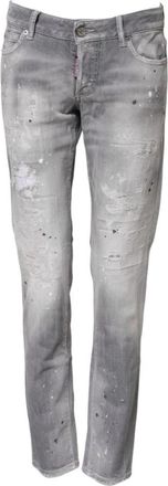 Dsquared2 Grijze Tapered Denim Jeans met knoopsluiting - Dames - Slim Fit Jeans - Grijs - XS - Denim - Jeans