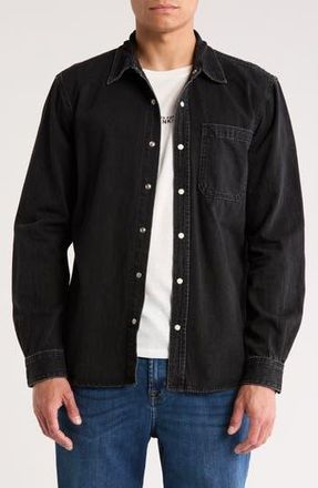 7 For All Mankind Long Sleeve Denim Shirt in Black at Nordstrom Rack, Size Small