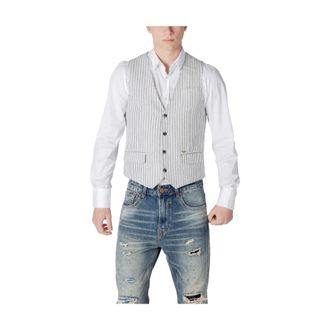 Gianni Lupo Kostuums, Heren, Grijs, M, Linnen, Zwart Linnen Casual Vest