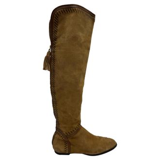 Jimmy Choo London Tassel Accent Knee-High Boots in Brown Suede