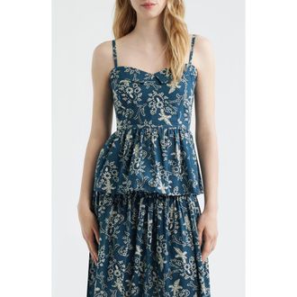 The Great. Verse Peplum Cotton Top in Indigo Bandana at Nordstrom, Size 2