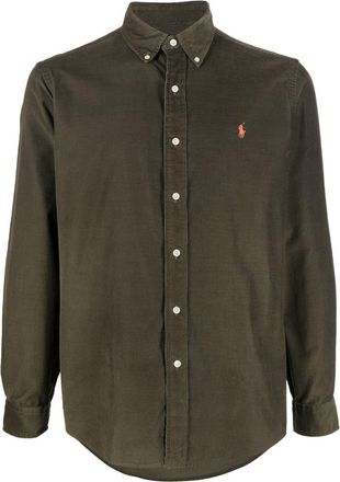 Polo Ralph Lauren corduroy embroidered-logo cotton shirt - men - Cotton - L - Green