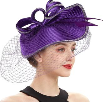 OSALADI Fascinators Hat for Women, 1950s Vintage Fascinator Flower Hat with Hair Hoop Cocktail Tea Party Headwear for Wedding Party, Purple