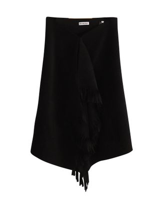 Balenciaga Balenciaga Franje Asymmetrische Midi Rok in Zwart Wol