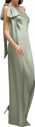 Dessy One-Shoulder Bias-Cut Satin Maxi Dress In Sage