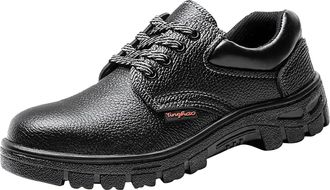 Generic Leather Shoes for Men UK Vintage Patent Lace-ups Sneakers Plain Toe Leather Shoe Block Heel Non Slip Boot Causal Low Top Footwear for Daily Work Wear 