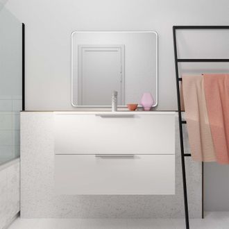 Aurlane Mobile Bagno 60 Cm Sospeso Bianco 2 Cassetti - Lavabo Bianco