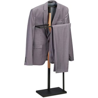 Relaxdays Gal&aacute;n Noche Metal Y Efecto Madera, Chaqueta Y Pantal&oacute;n, 107x48x20 Cm, Mozo Ropa Dormitorio, Negro Y Natural - Relaxdays