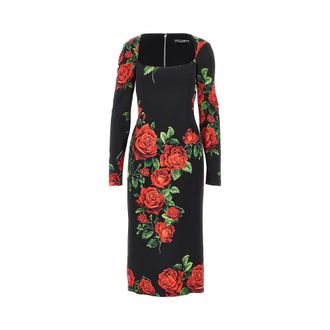 Dolce & Gabbana Roses print charmeuse midi dress Woman 46